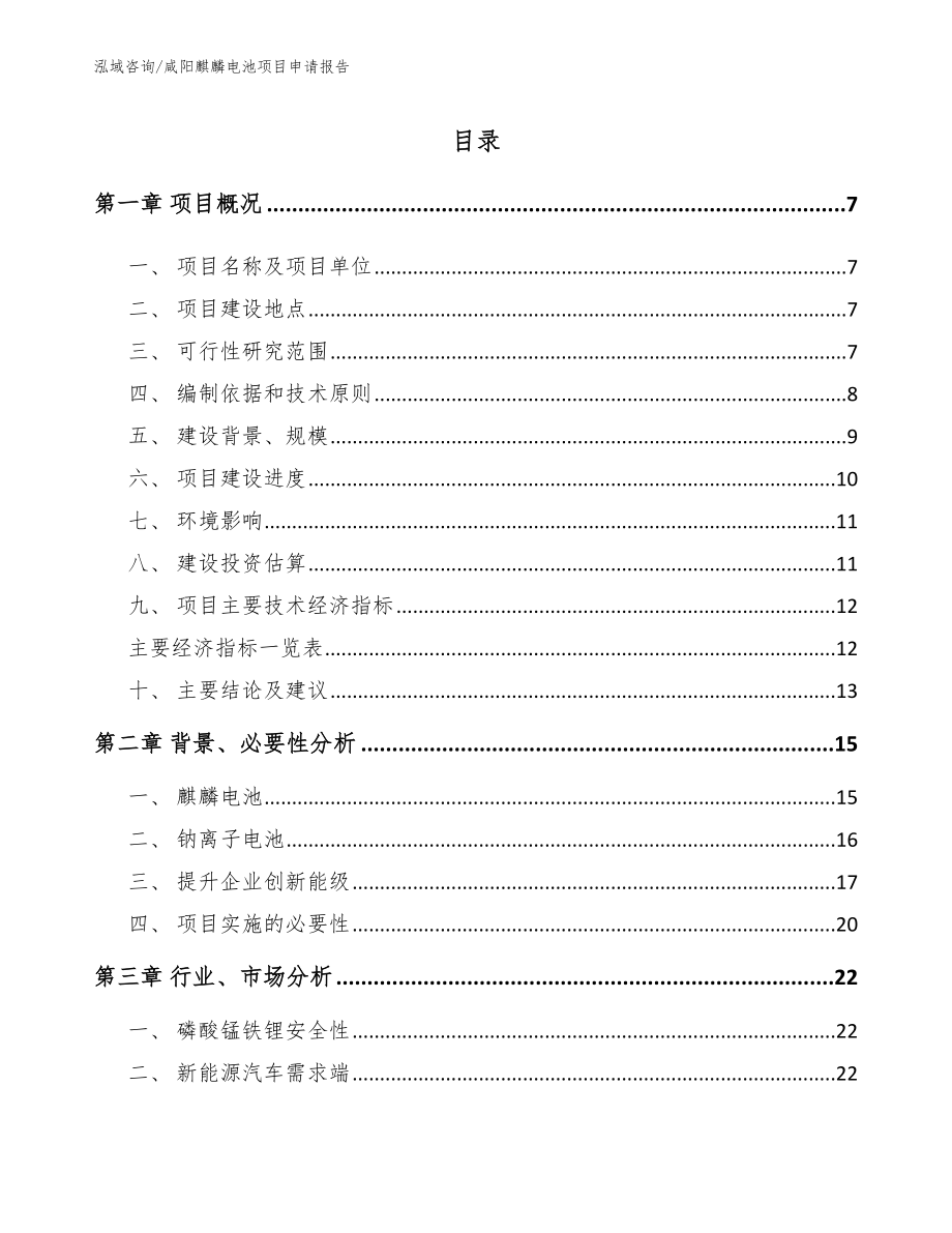 咸阳麒麟电池项目申请报告_参考模板_第1页