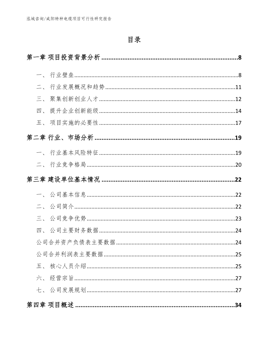 咸阳特种电缆项目可行性研究报告（模板范本）_第1页