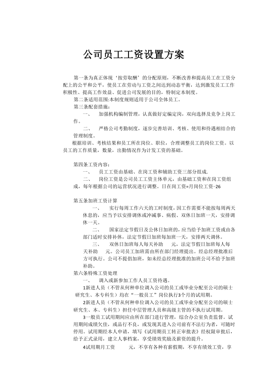 公司工资设置方案_第1页