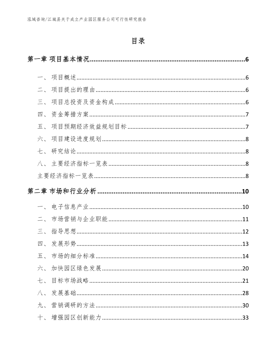 江城县关于成立产业园区服务公司可行性研究报告（范文参考）_第1页