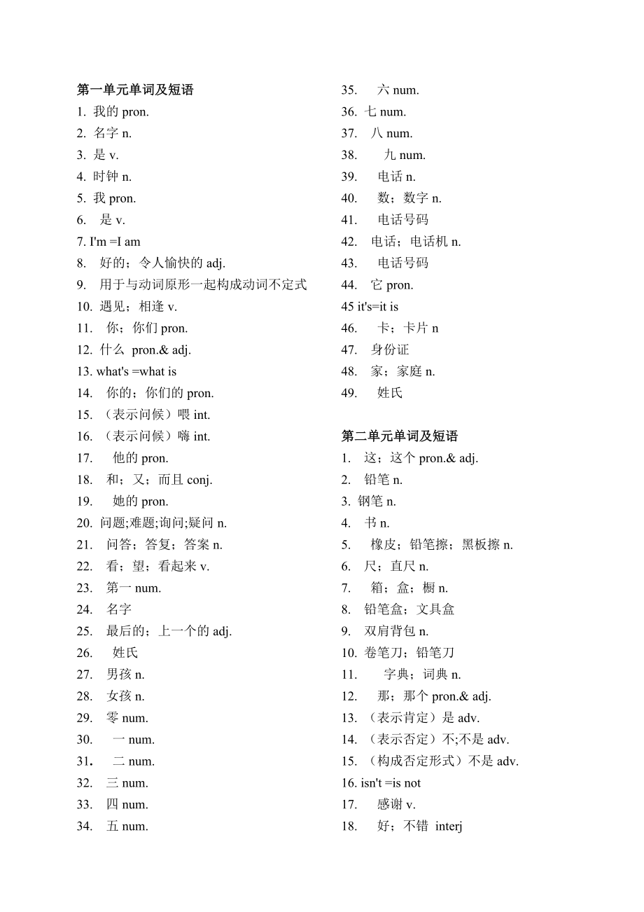 七年级上册英语单词表人教版汉语_第1页