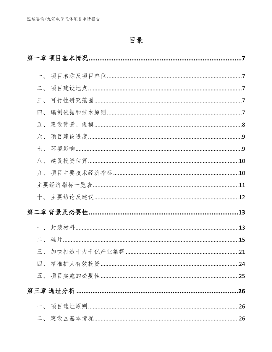 九江电子气体项目申请报告（模板）_第1页