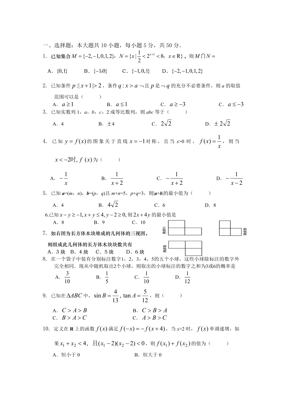 数学必修1-5综合测试题_第1页