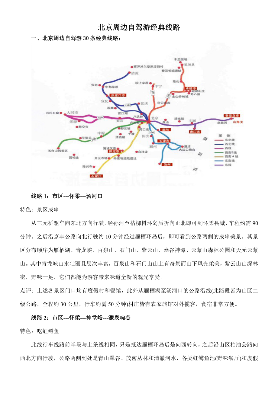 十一假期北京周边地区自驾游80条线路路书_第1页
