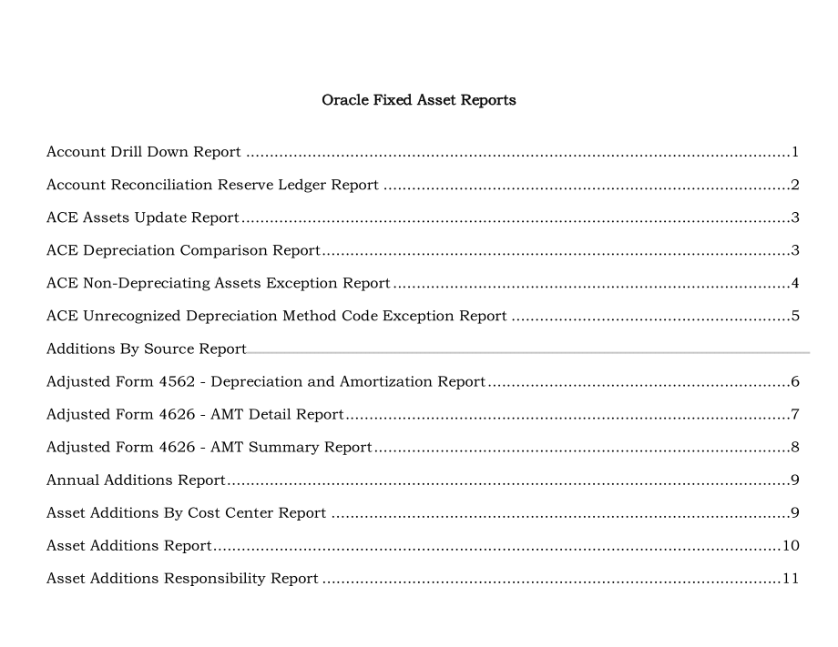 Oracle Fixed Asset Reports(固定资产模块报表)_第1页