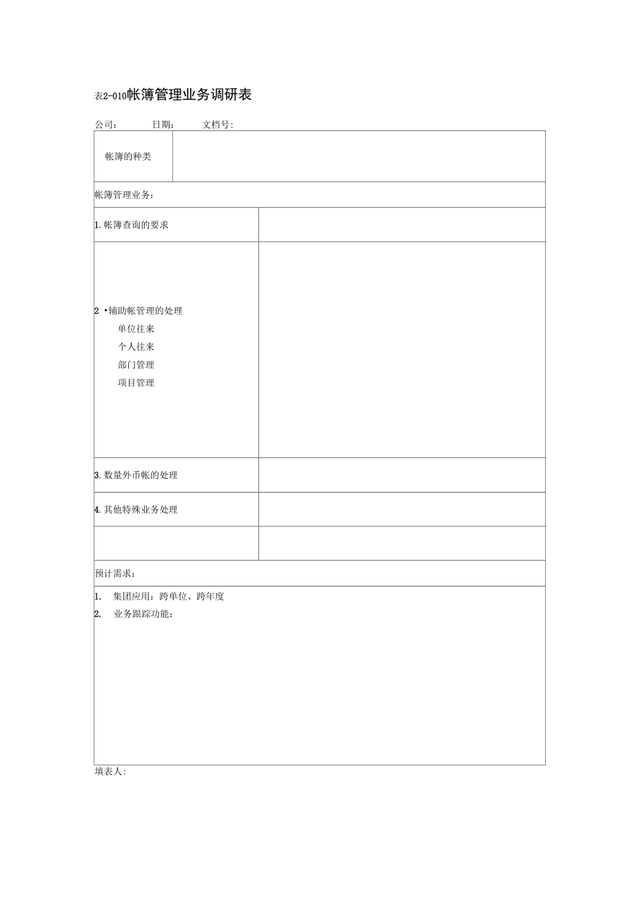 帐簿管理业务调研表_第1页