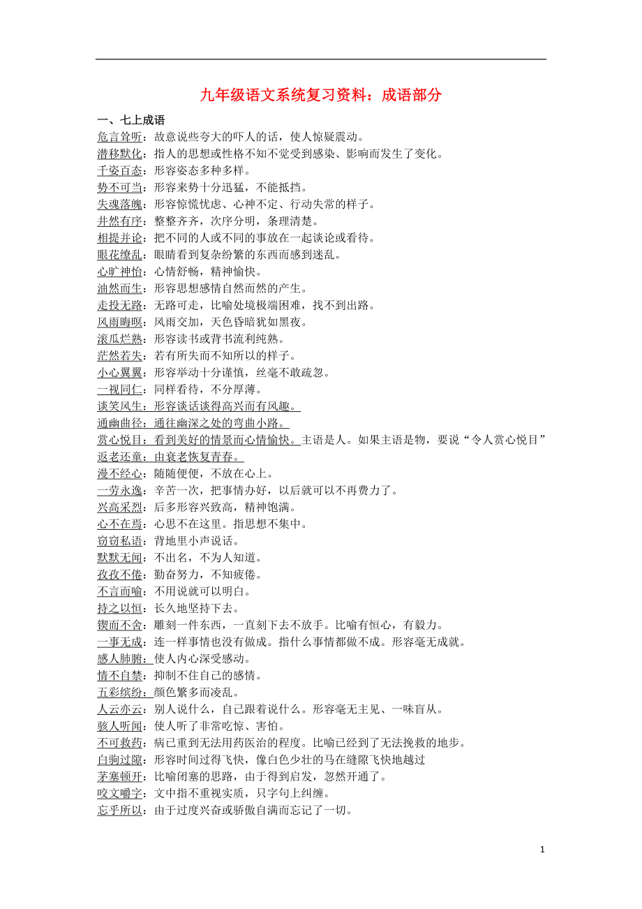 2013中考语文复习资料 标点成语病句 九年级语文系统复习资料 成语（默）_第1页