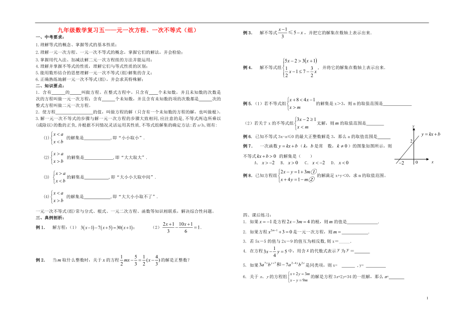 靖江外國語學校中考數(shù)學一輪復習 方程、不等式（無答案）_第1頁