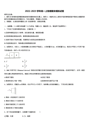 2022-2023学年安徽省寿县一中物理高一上期末达标检测试题含解析