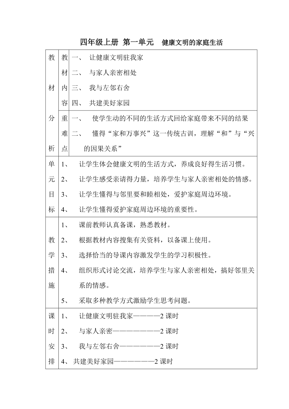 泰山版四年级上册品德与社会教案【全册】_第1页