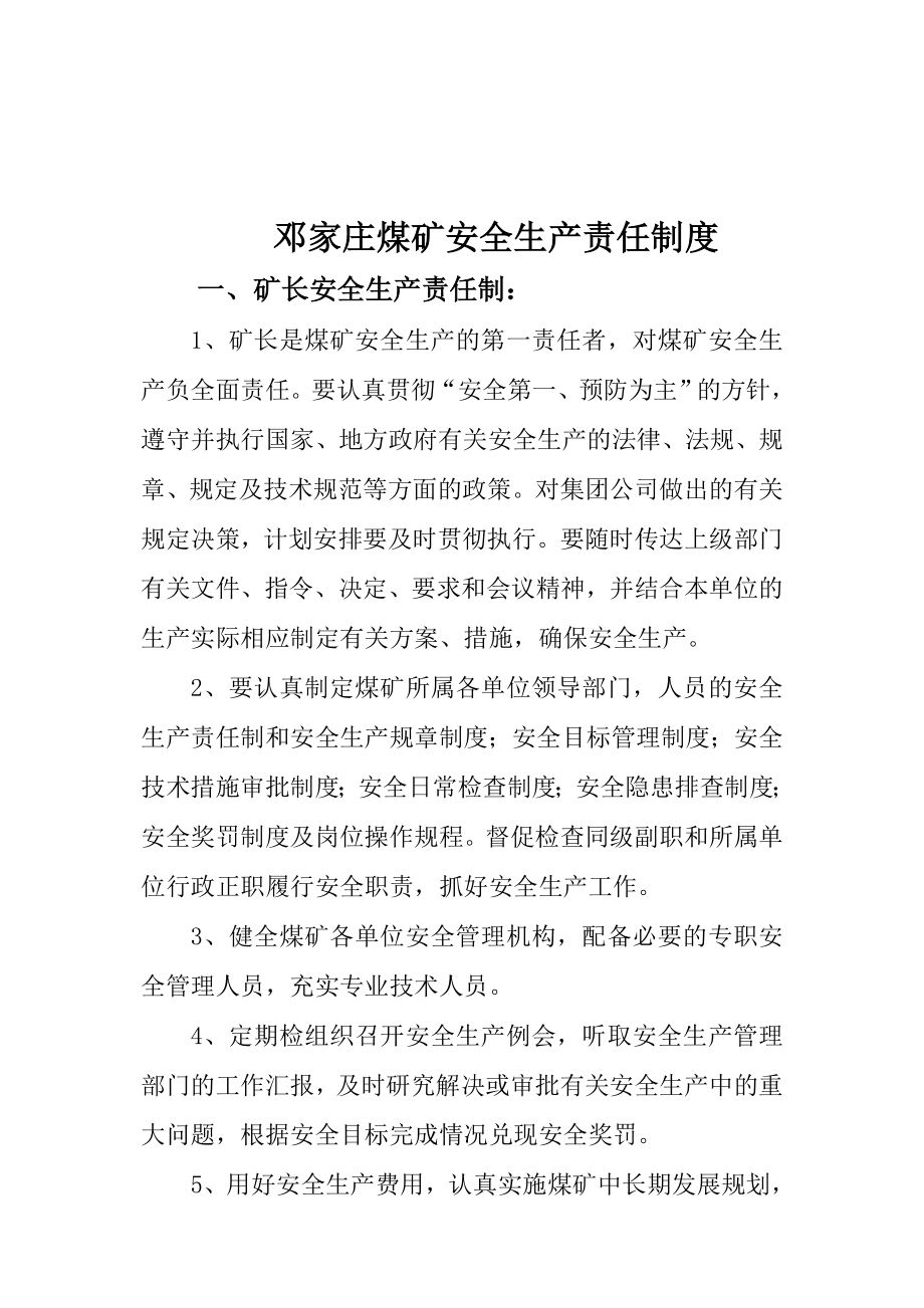 邓家庄煤矿安全生产责任制度第1本安全评价_第1页