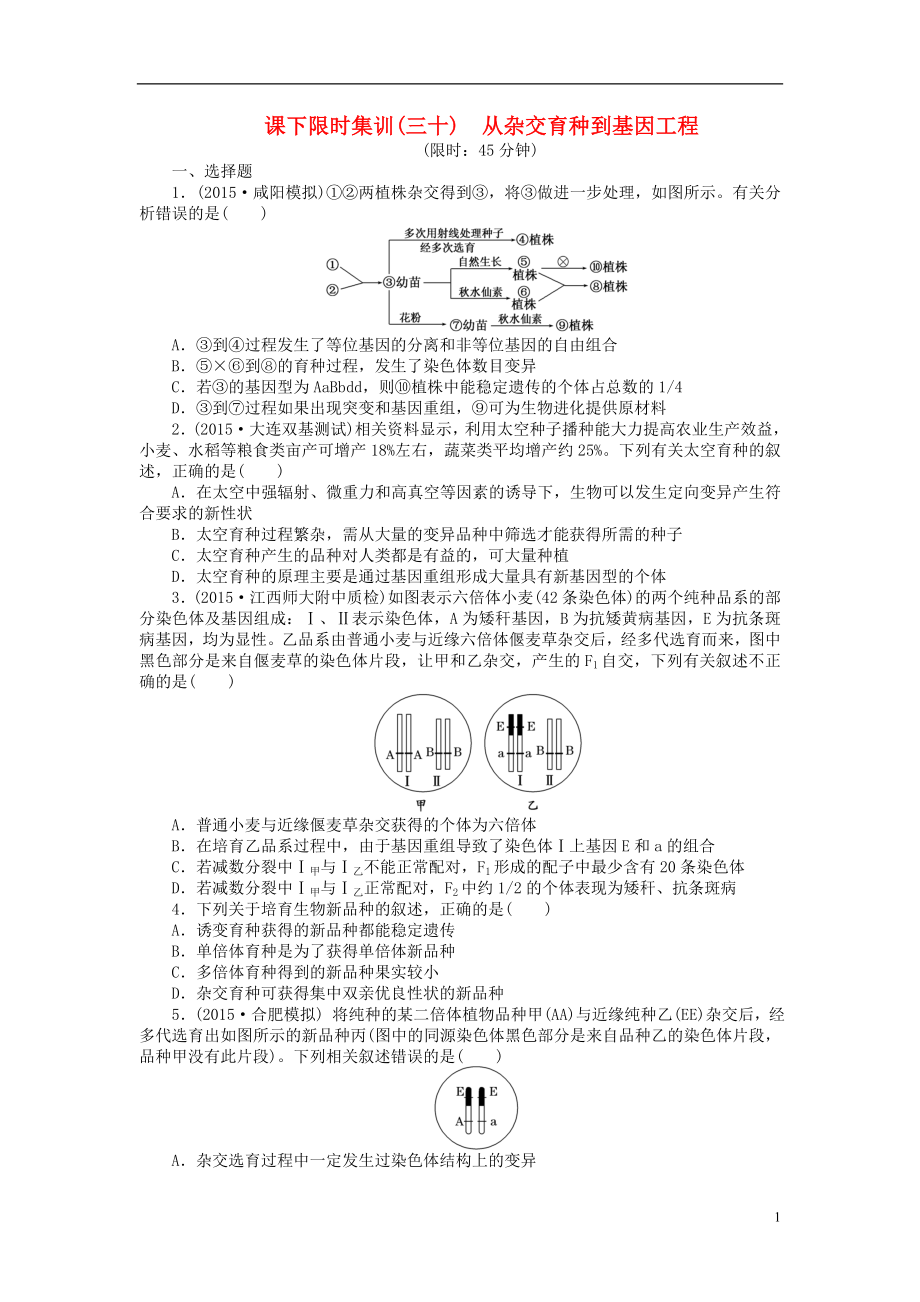 【創(chuàng)新方案】2016屆高三生物一輪復習 第三單元 第3講 從雜交育種到基因工程課下限時集訓 新人教版必修2_第1頁