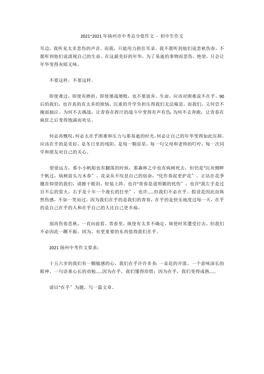 2010~2011年扬州市中考满分作文 - 初中生作文_第1页