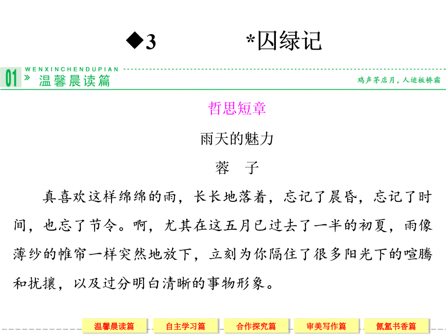 高一语文人教版必修二 【配套课件】3囚绿记_第1页