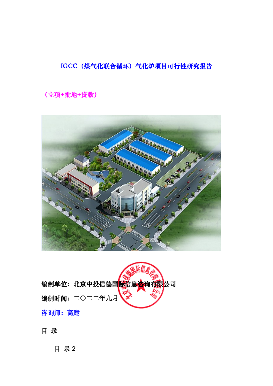 IGCC(煤气化联合循环)气化炉项目可行性研究报告pko_第1页