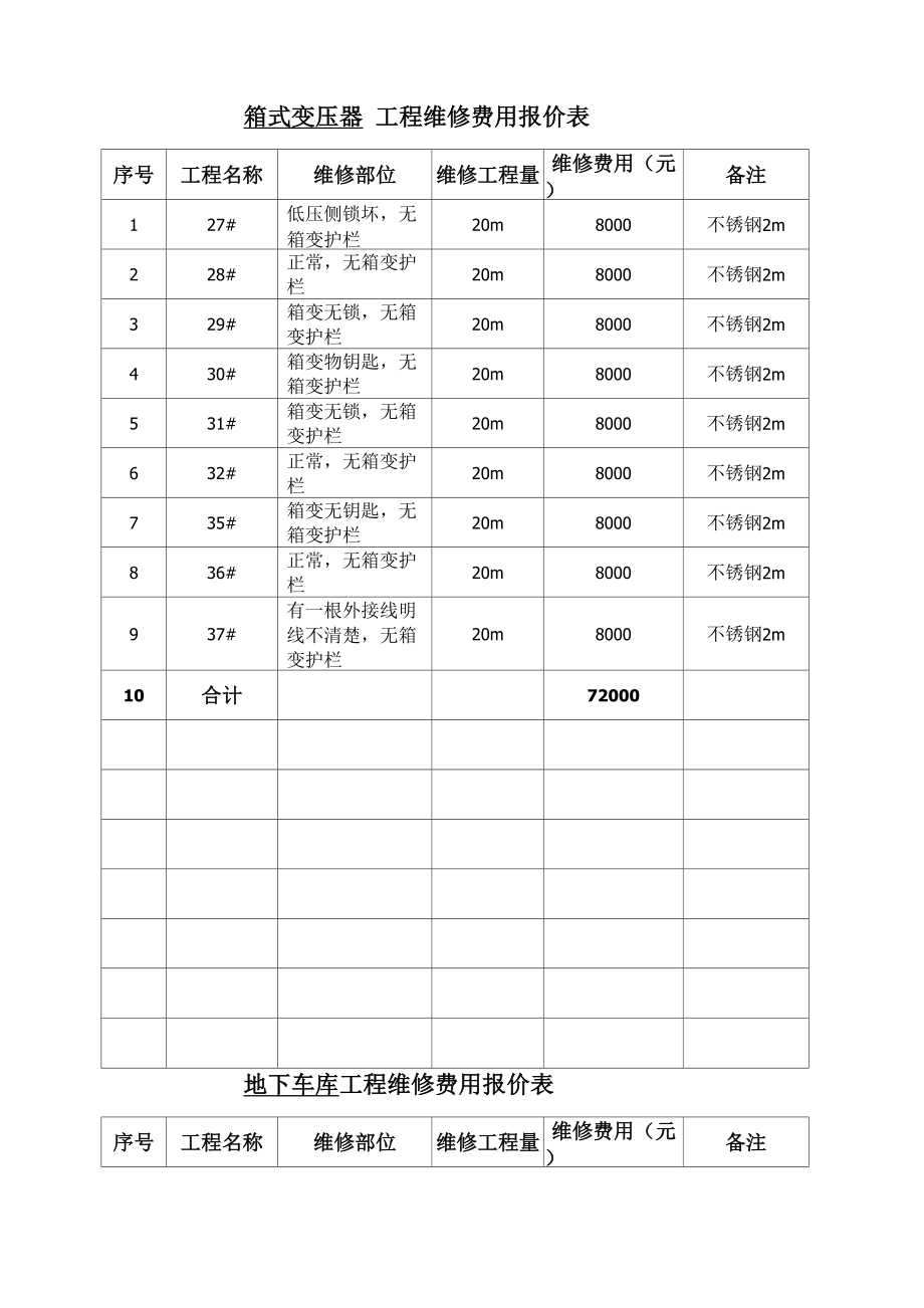 工程维修费用报价表_第1页