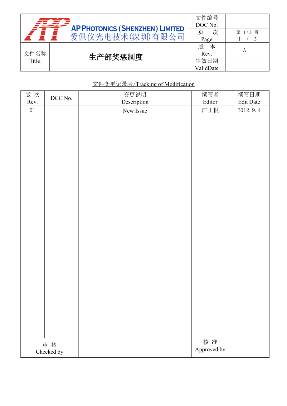 生产部奖惩制度_第1页