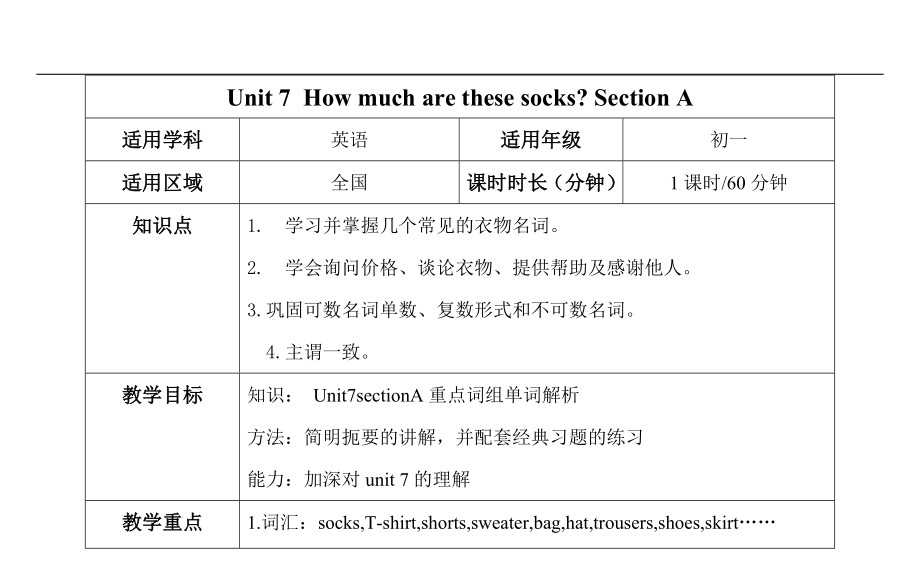 新人教版七年級(jí) unit7How muchu are these socks sectionA._第1頁(yè)