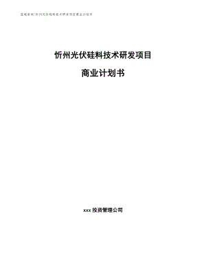 忻州光伏硅料技术研发项目商业计划书