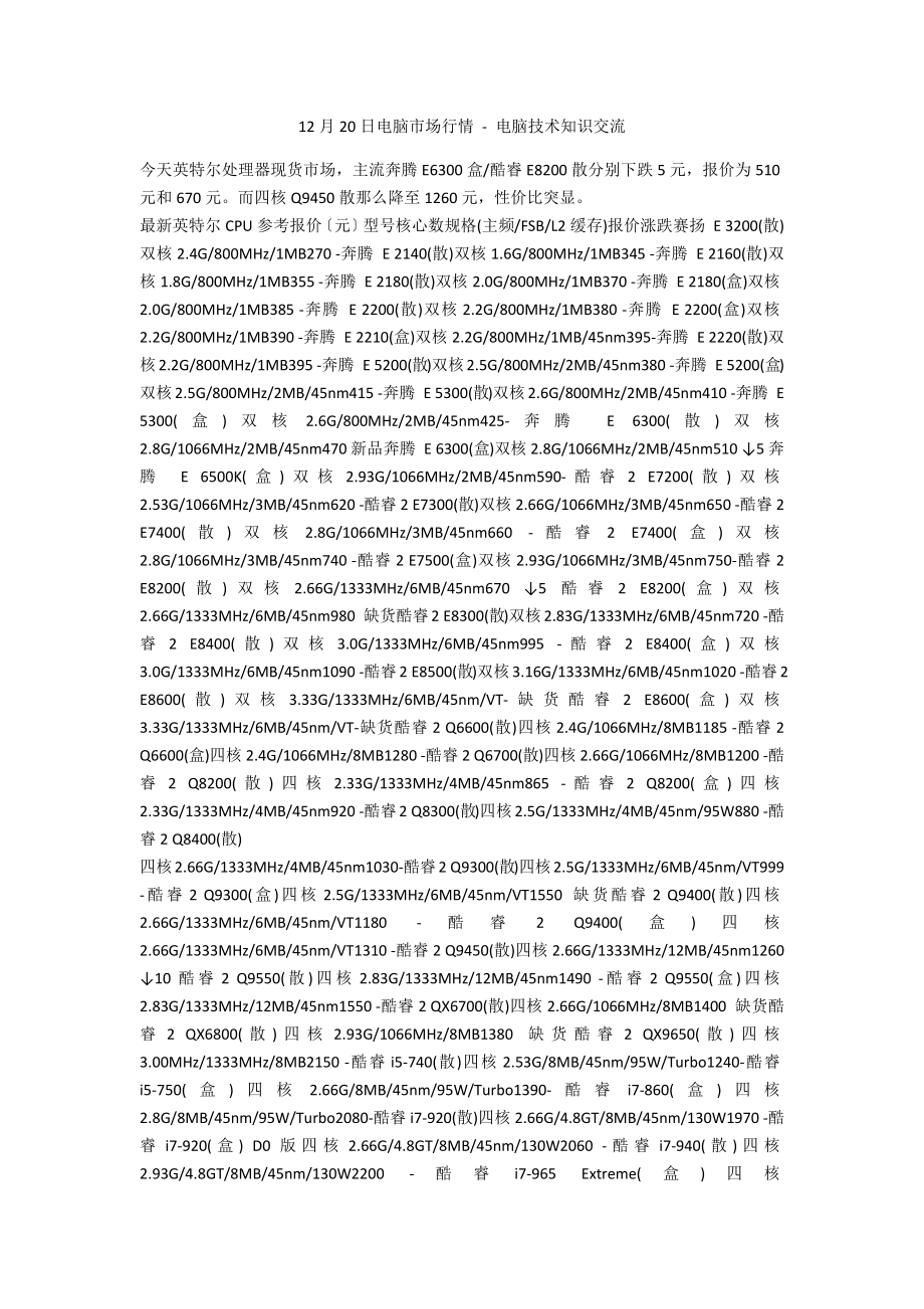 12月20日電腦市場行情 - 電腦技術(shù)知識交流_第1頁