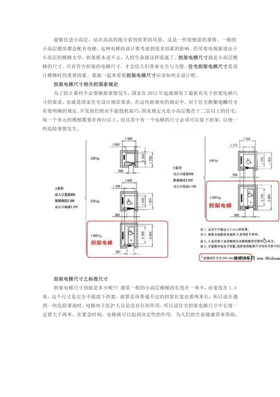 担架电梯尺寸是设计中最为重要的指标_第1页