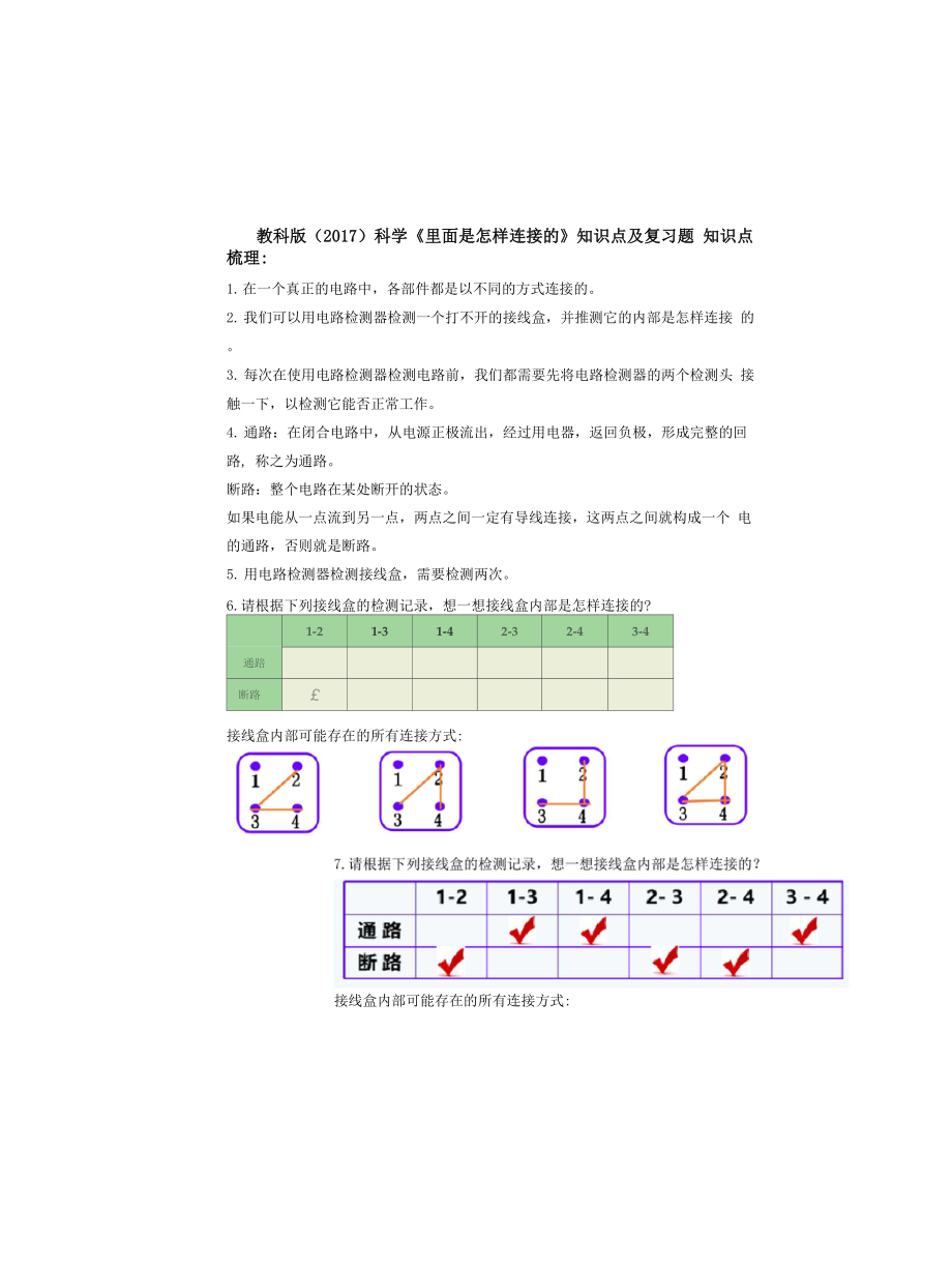 教科版(2017)科學(xué)《里面是怎樣連接的》知識點(diǎn)及復(fù)習(xí)題(含答案)_第1頁