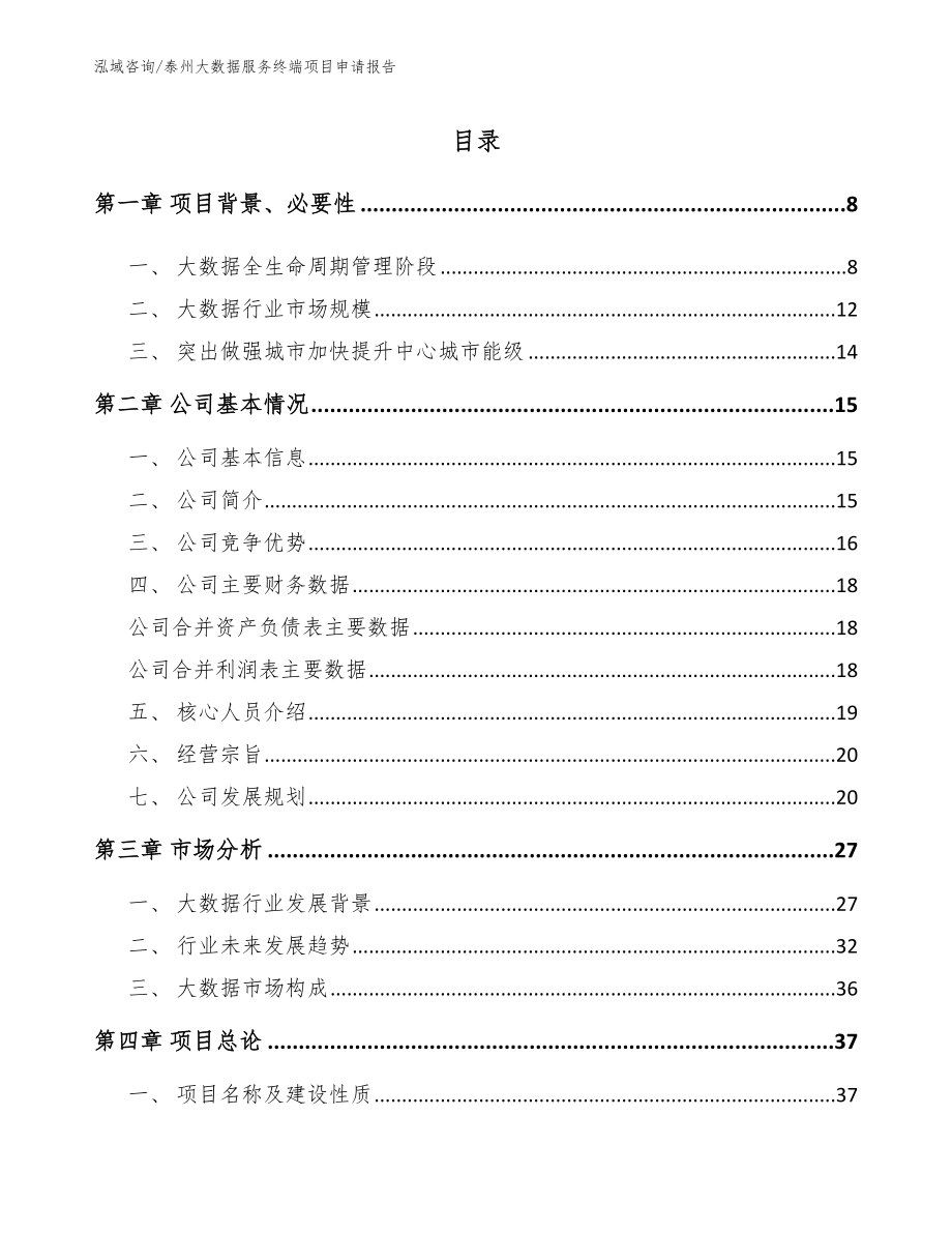 泰州大数据服务终端项目申请报告模板范文_第1页