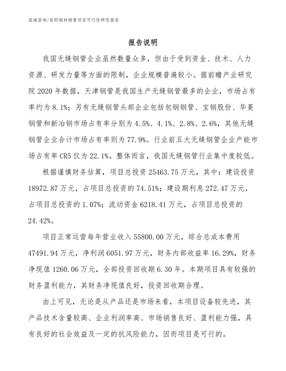岳阳钢材销售项目可行性研究报告_模板范文_第1页
