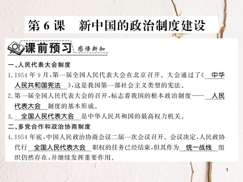 八年级历史下册 第二单元 向社会主义社会过渡 第六课 新中国的政治制度建设课件 岳麓版_第1页