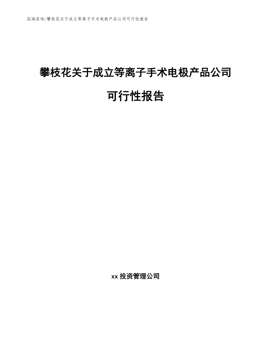 攀枝花关于成立等离子手术电极产品公司可行性报告_模板范本_第1页