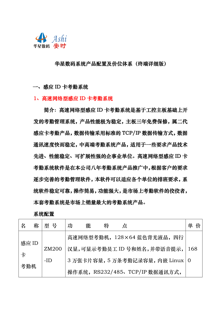 华星数码系统产品配置及价位体系(终端详细版)_第1页