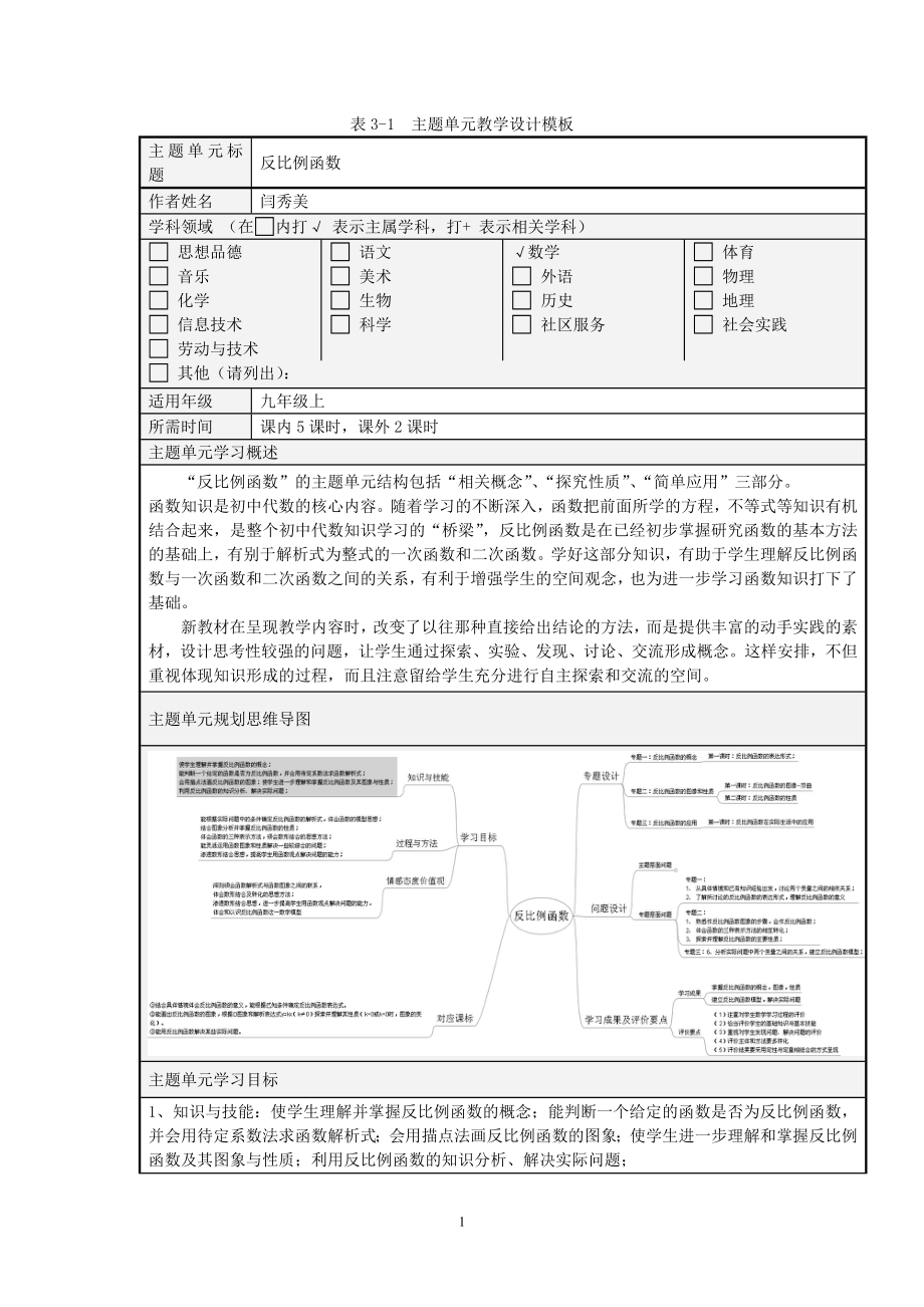 数学+闫秀美+反比例函数作业1_第1页