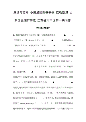 深圳馬拉松小唐尼回歸鋼鐵俠巴勒斯坦山東國企煤礦事故江蘇省大豐區(qū)第一共同體2016-2017