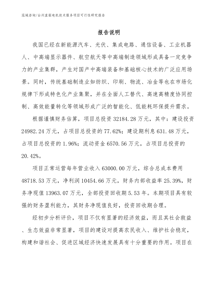 台州直驱电机技术服务项目可行性研究报告（范文）_第1页