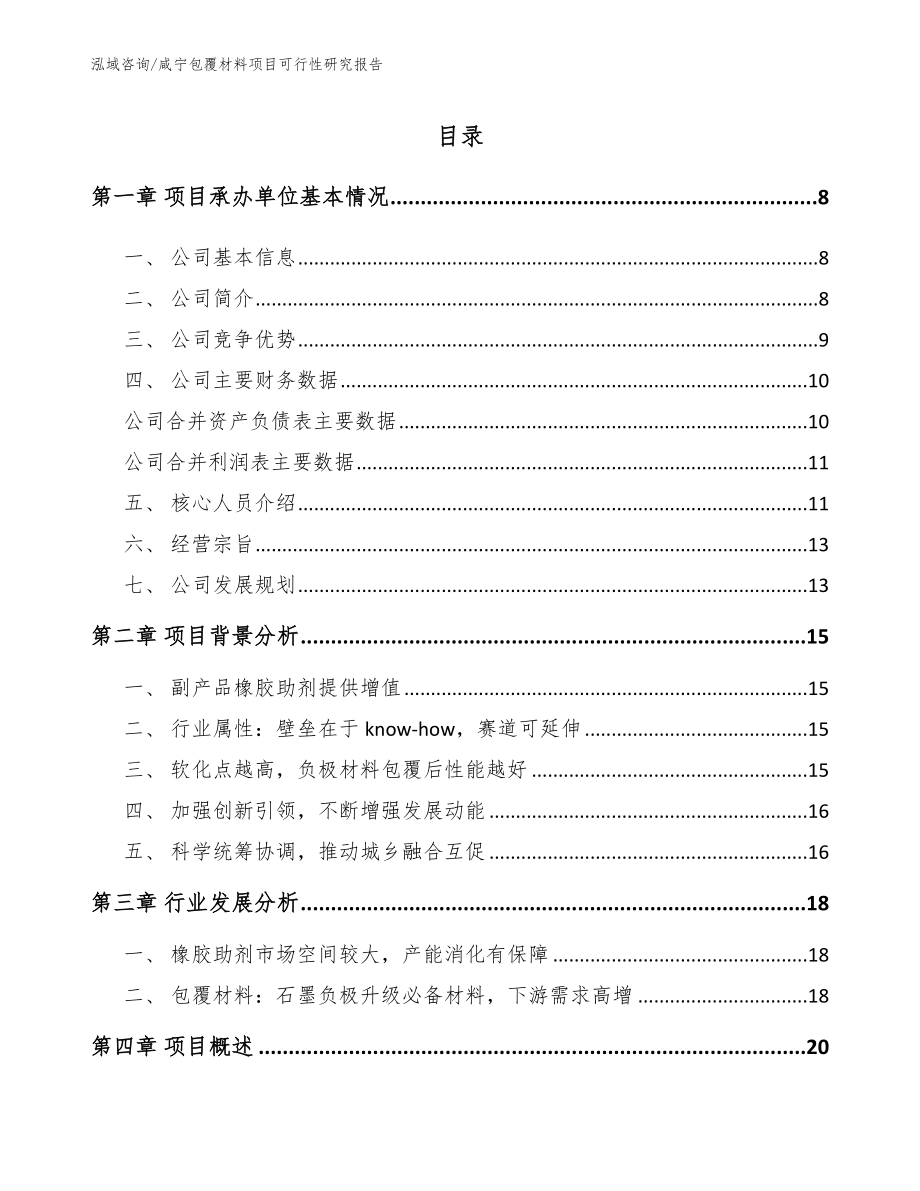 咸宁包覆材料项目可行性研究报告_范文参考_第1页