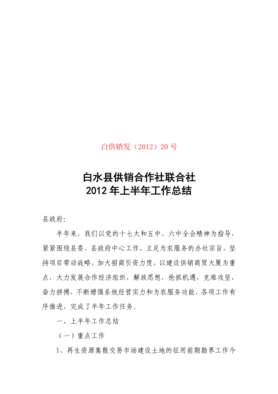 白供销发20上年半年工作总结_第1页