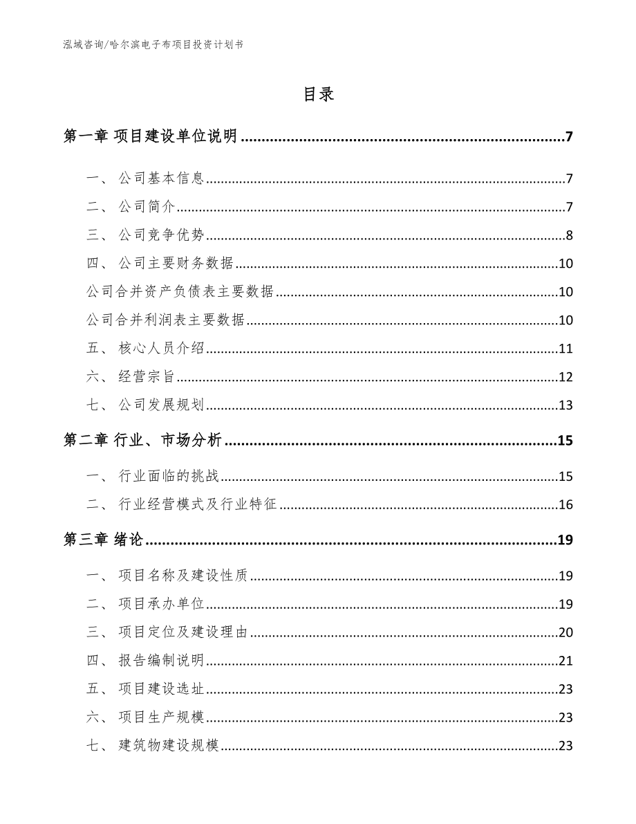 哈尔滨电子布项目投资计划书（模板范本）_第1页