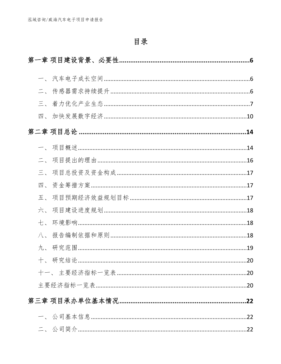 威海汽车电子项目申请报告_范文模板_第1页