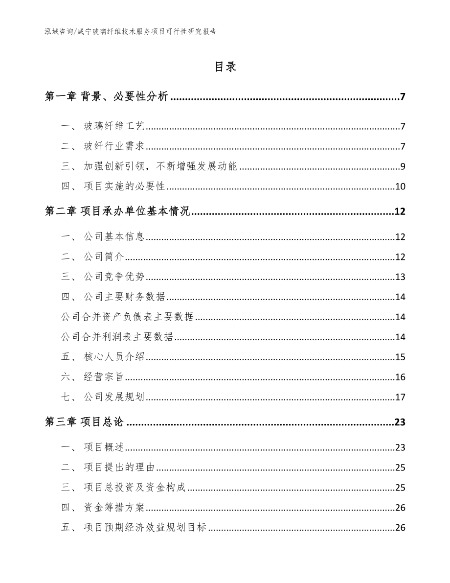 咸宁玻璃纤维技术服务项目可行性研究报告范文_第1页