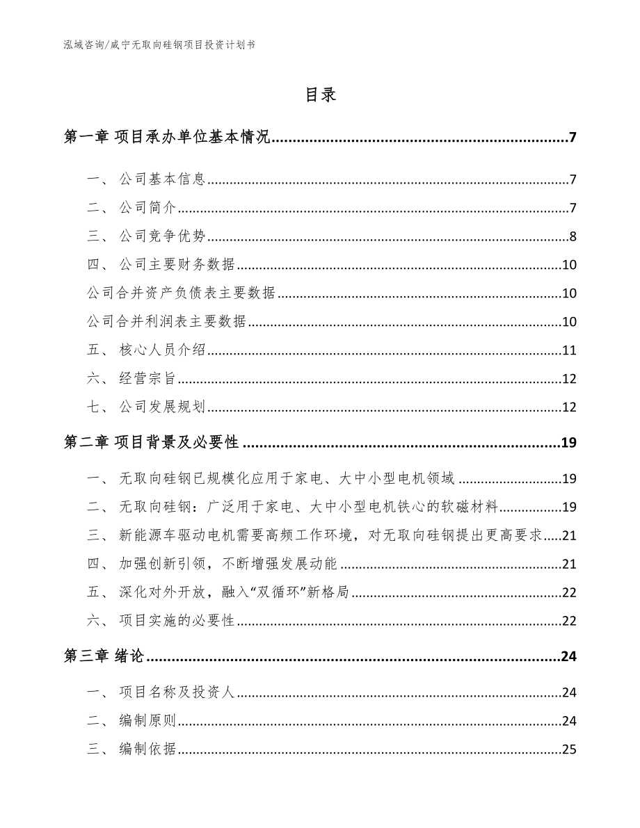 咸宁无取向硅钢项目投资计划书（模板参考）_第1页