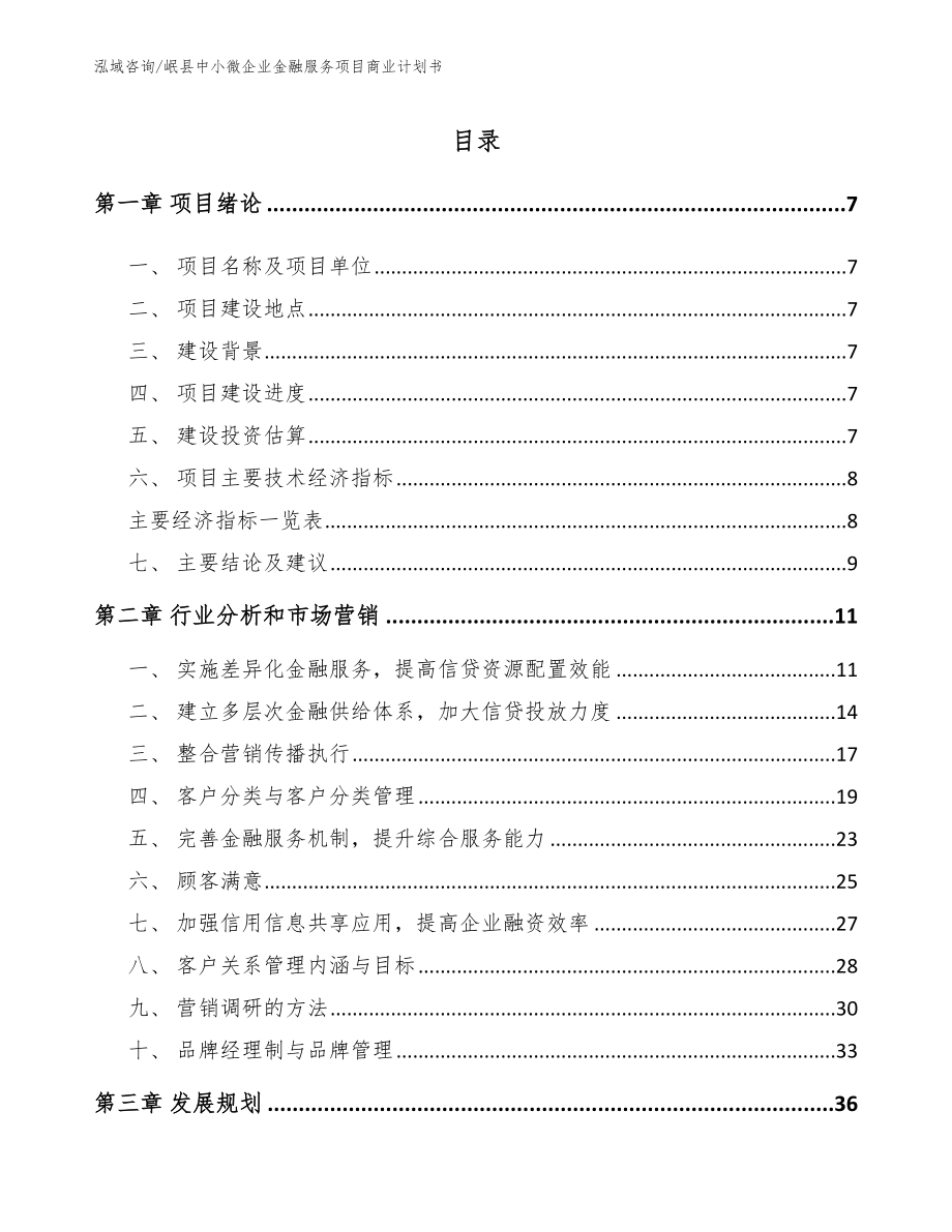 岷县中小微企业金融服务项目商业计划书【模板】_第1页