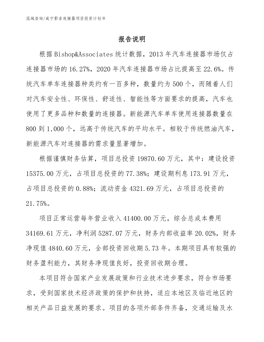 咸宁影音连接器项目投资计划书_第1页