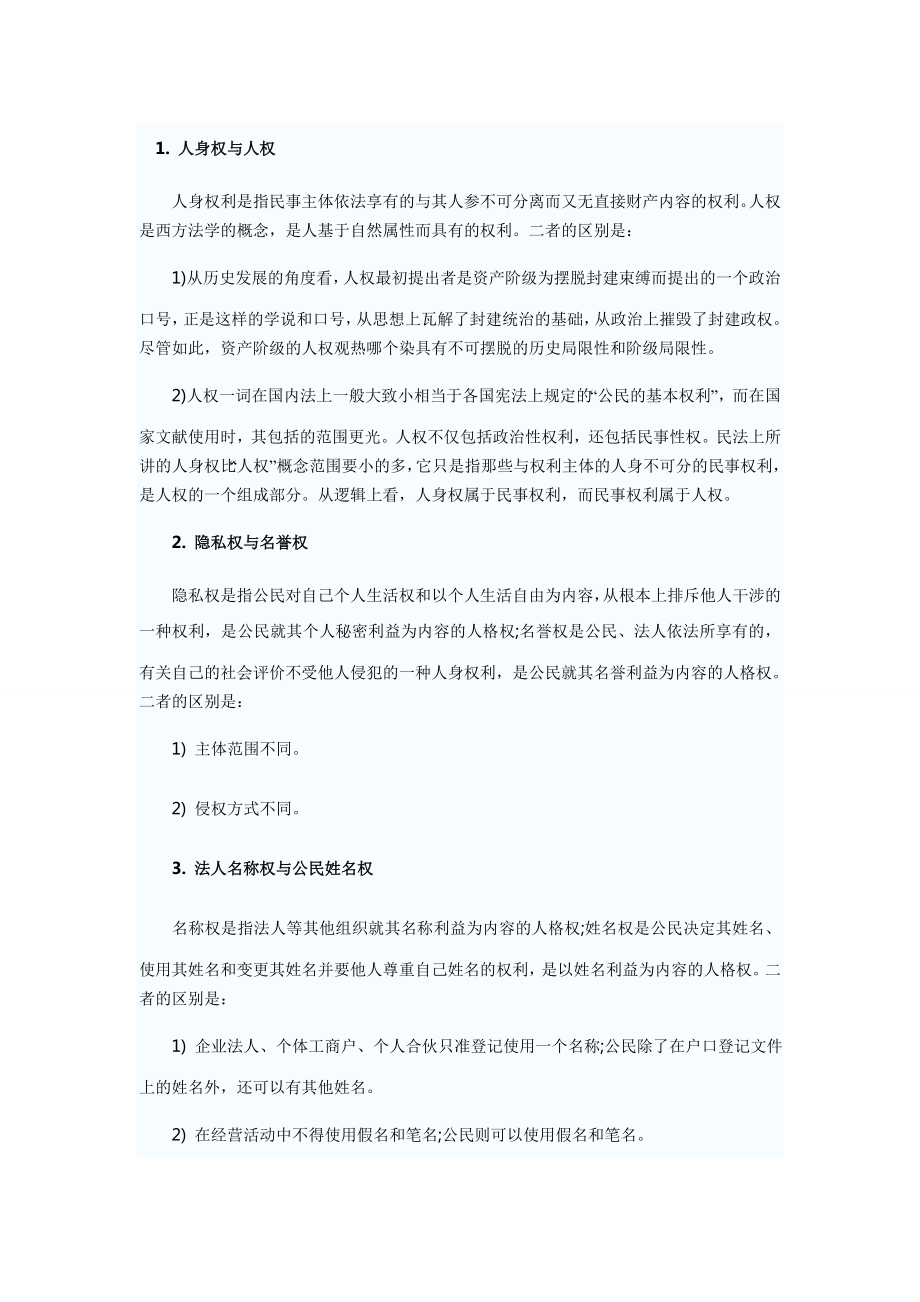 2013河南政法干警民法学：人身权利_第1页