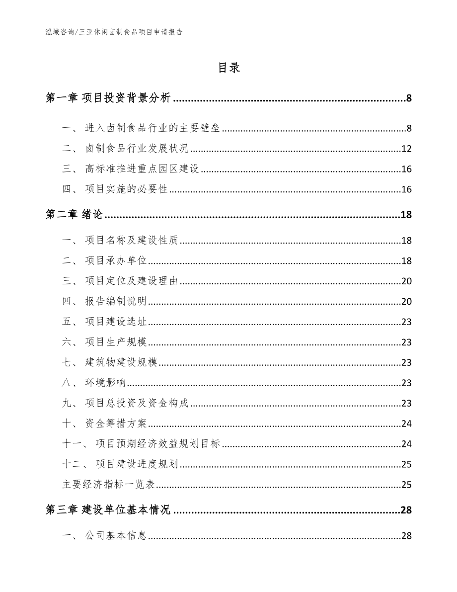 三亚休闲卤制食品项目申请报告（参考范文）_第1页