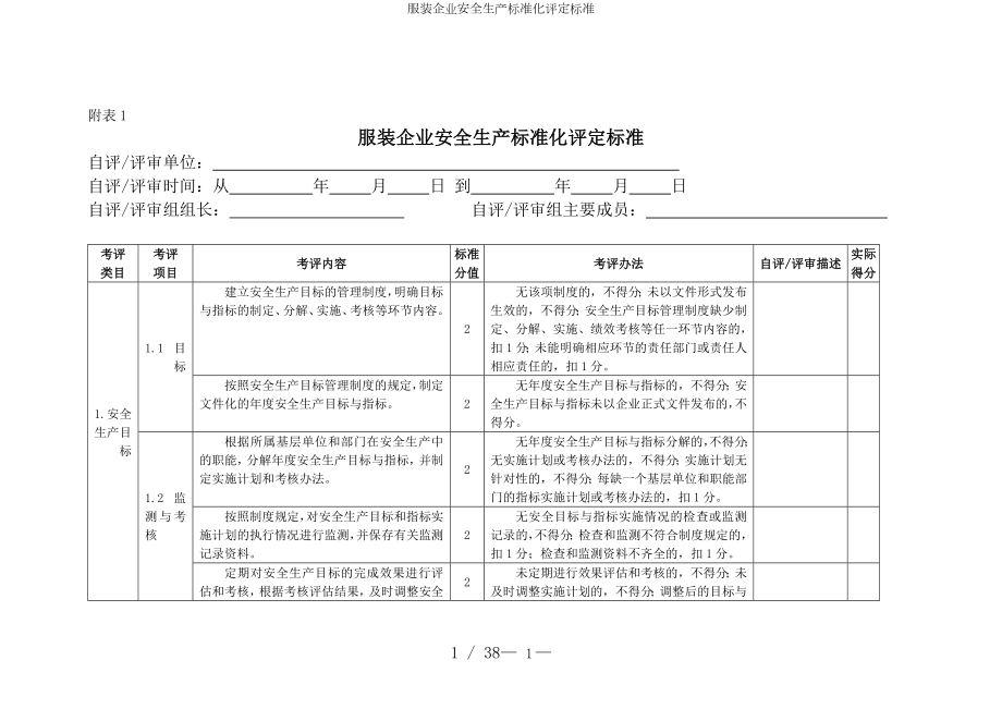 服装企业安全生产标准化评定标准参考模板范本_第1页