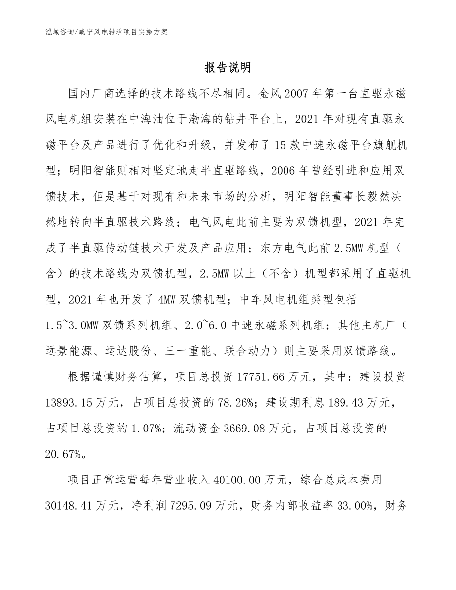 咸宁风电轴承项目实施方案【参考范文】_第1页