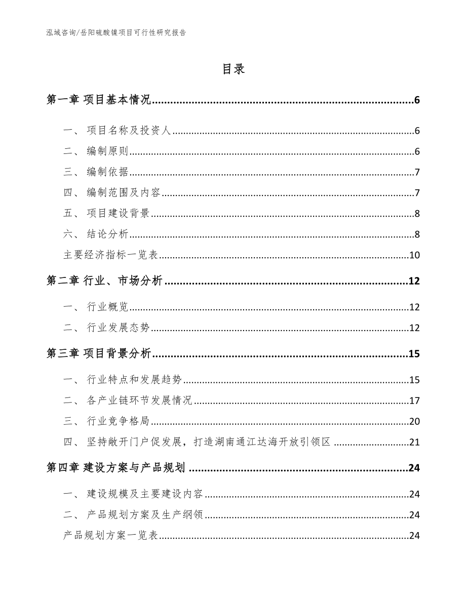 岳阳硫酸镍项目可行性研究报告【参考范文】_第1页