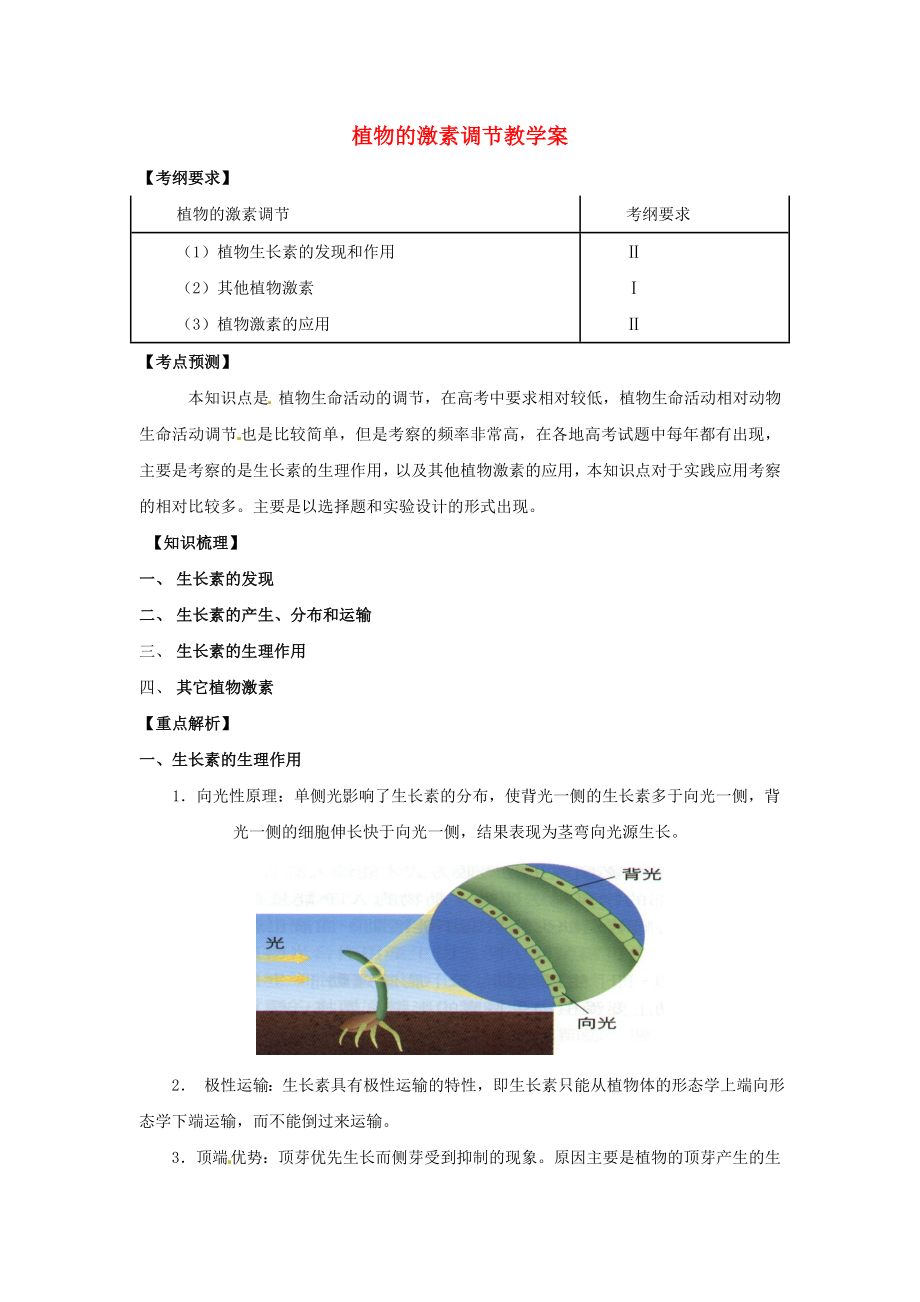 高中生物《第三章 植物的激素調(diào)節(jié)》教學(xué)案 新人教版必修3_第1頁