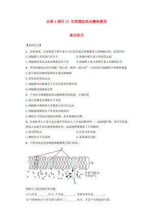 內蒙古杭錦后旗奮斗中學2015-2016學年高中生物 課時13 生物膜的流動鑲嵌模型課后練習 新人教版必修1