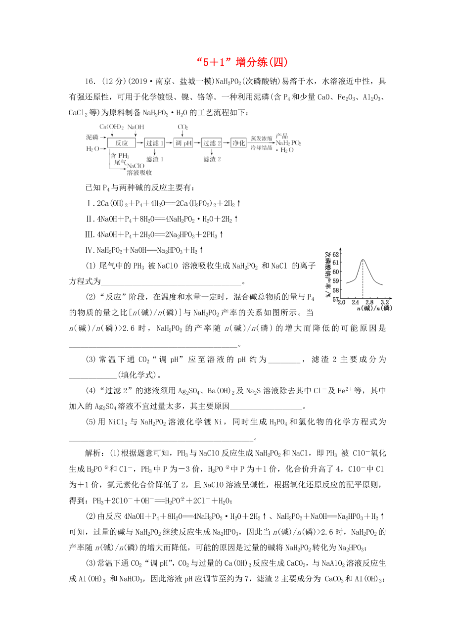 江蘇專用2020高考化學二輪復習第三板塊考前巧訓特訓第二類非選擇題專練“5＋1”增分練四_第1頁